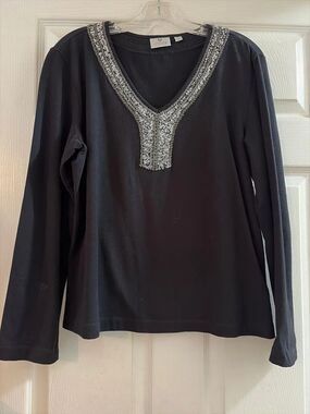 Chico’s Black embellished Top Sz 2